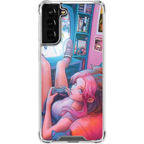 Pink Hair Anime Gamer Girl by Ivy Dolamore Galaxy S21 FE Clear Case